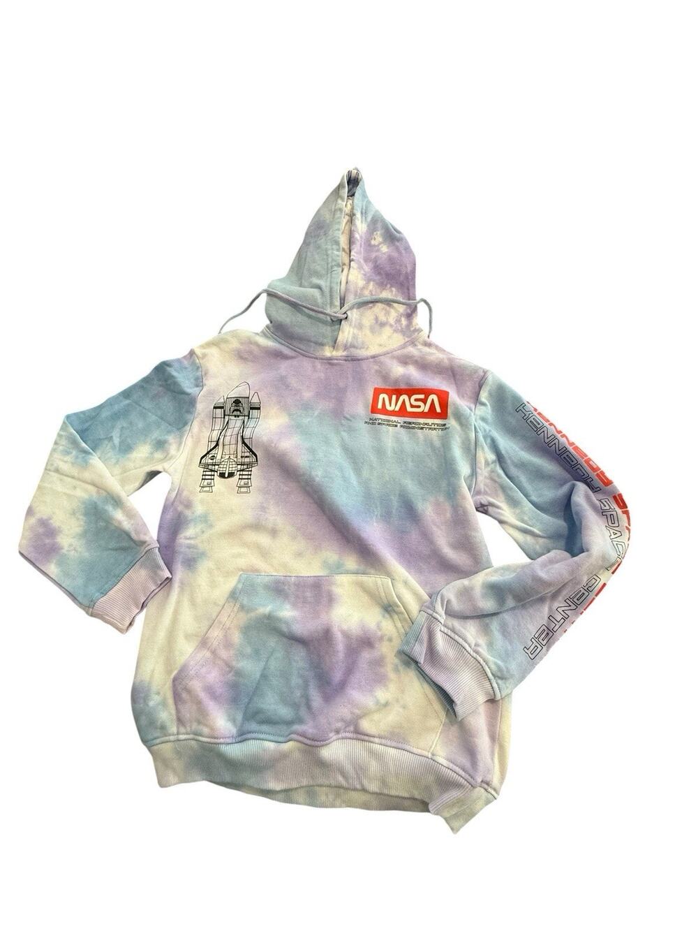 NASA Mission Space Shuttle Hyper Space Tie Dye Blue Purple Hoodie Men's Small